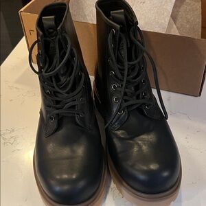 Ecco Black Leather Combat Boots Size 47 New in box